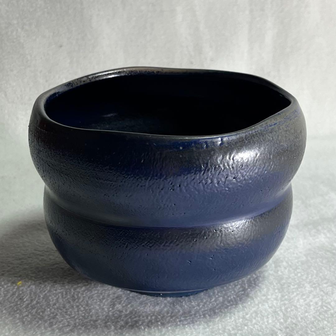 【希少】藍彩/備前焼/松井與之作/陶器/抹茶茶碗