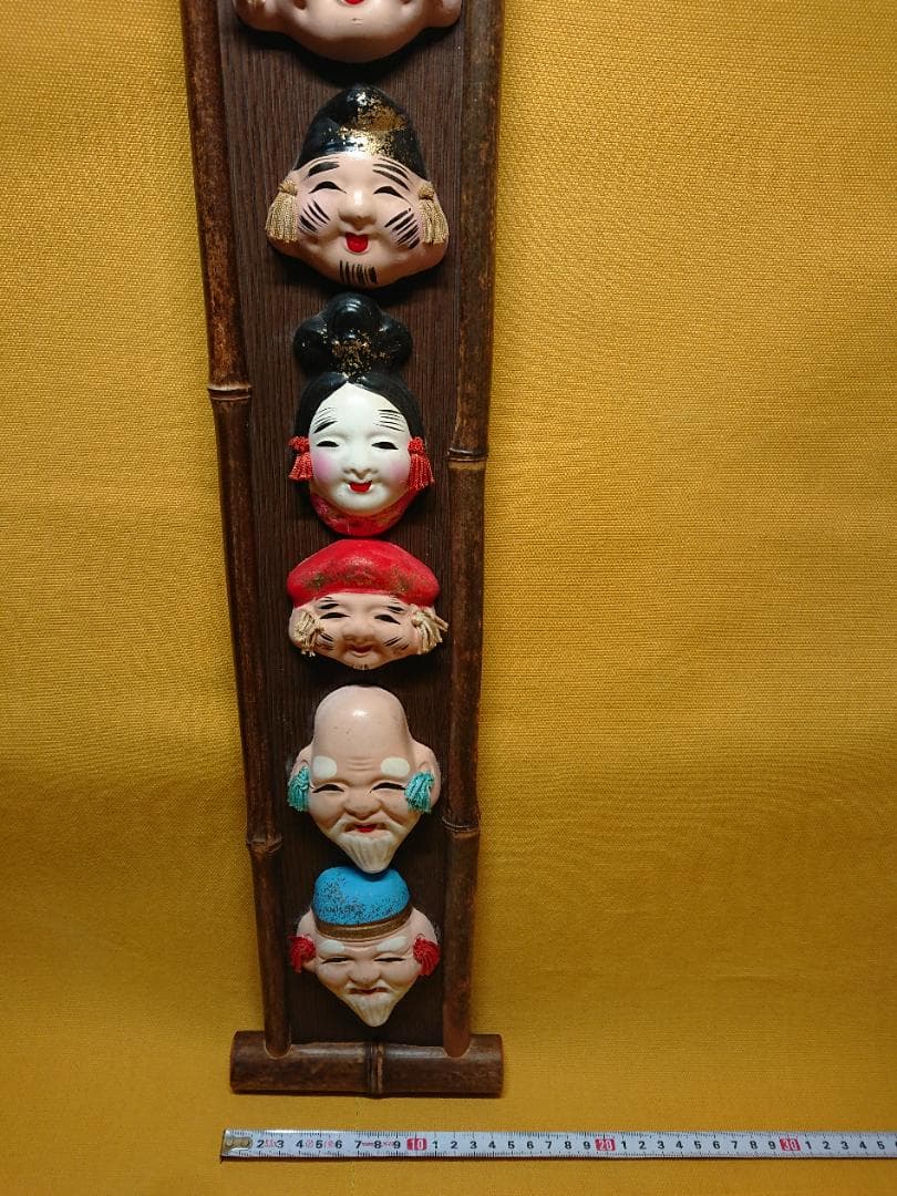 【美品】七福神　陶器　古竹　壁掛け　置物　インテリア　工芸品　美術品　A1104
