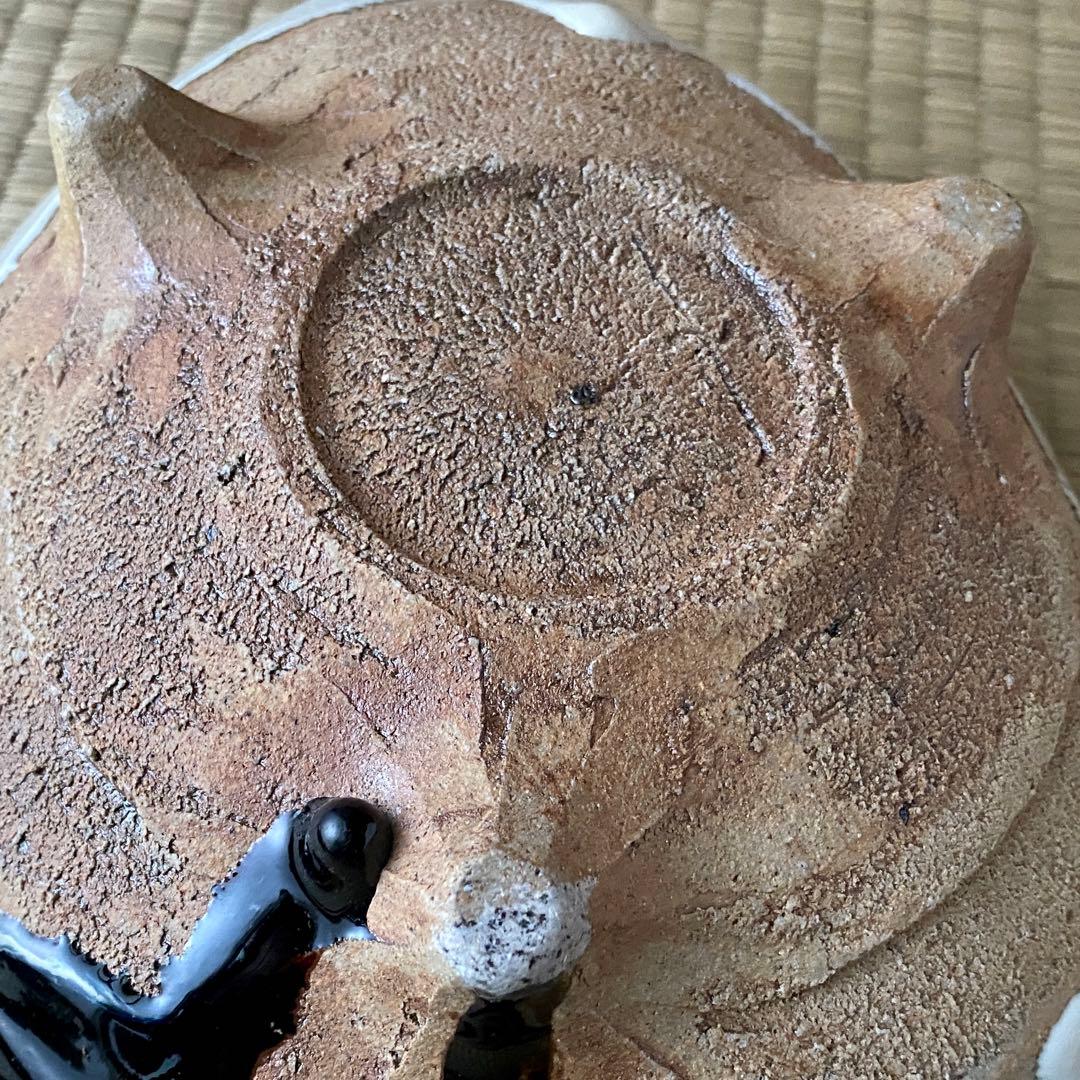 美品 未使用 唐津焼 岡本作礼造 【朝鮮唐津】 鮑型 脚付鉢 共箱