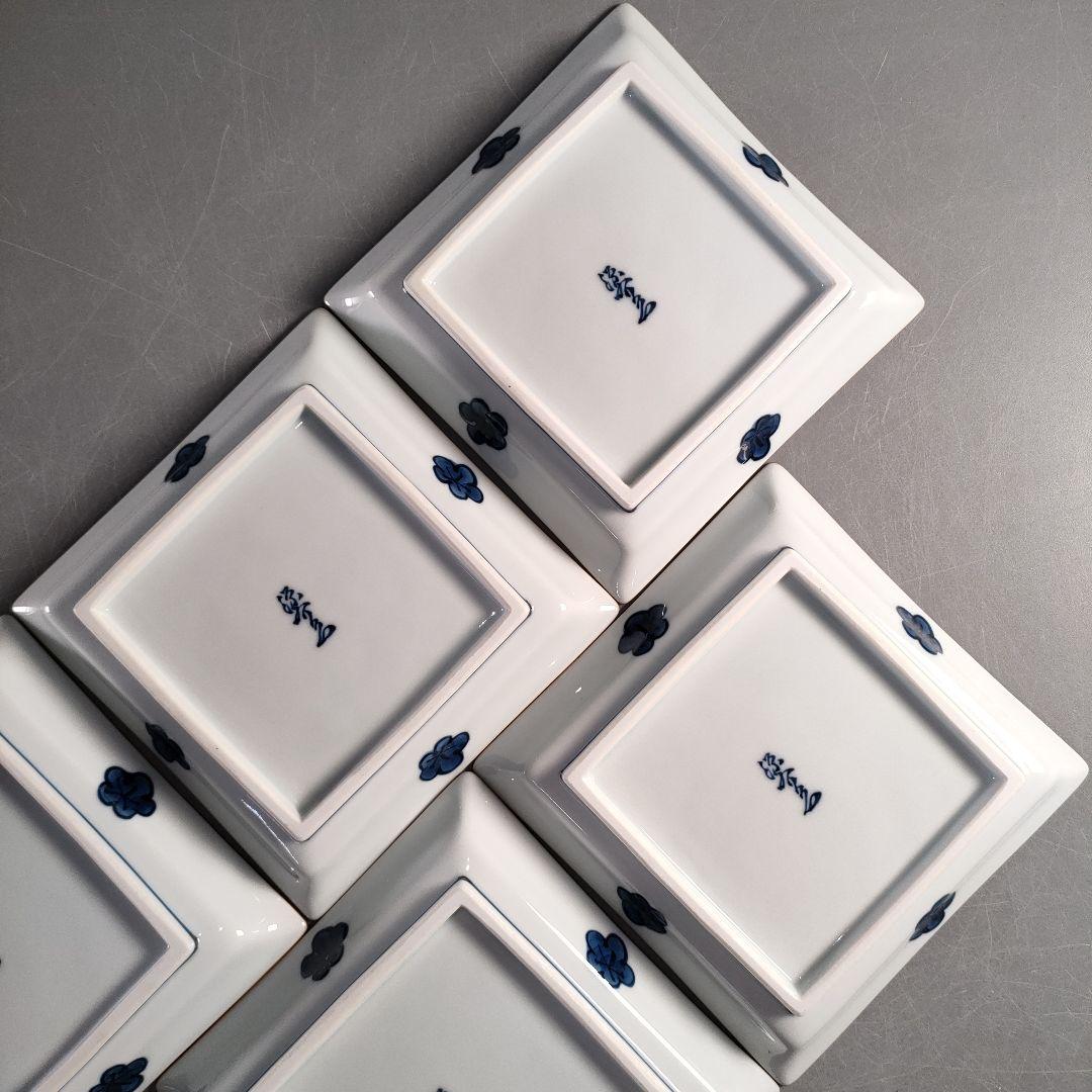 A1324-6/有田焼/源右衛門窯/古染風梅紋銘々皿5客/共箱/飾皿/懐石道具/