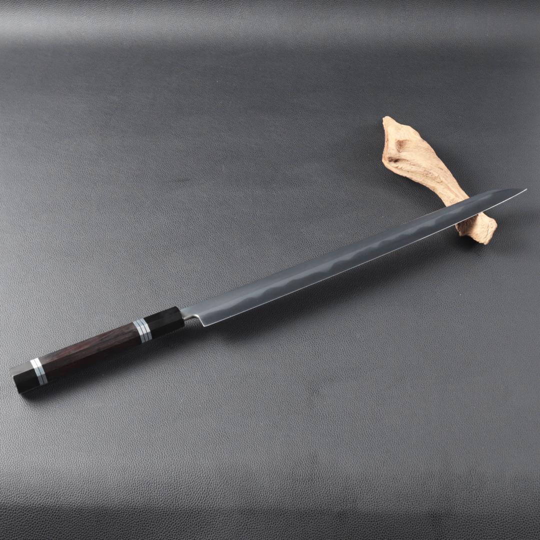 尺三 水本焼 MKH1高炭素鋼 互の目 切付柳刃包丁 究極の切れ味 黒檀八角柄