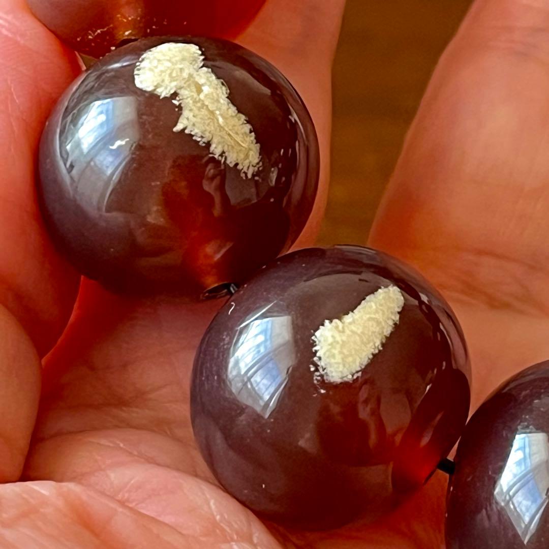 琥珀 20mm レッド ブルーアンバー ミルキー花琥珀 希少 巨大 ブレスレット