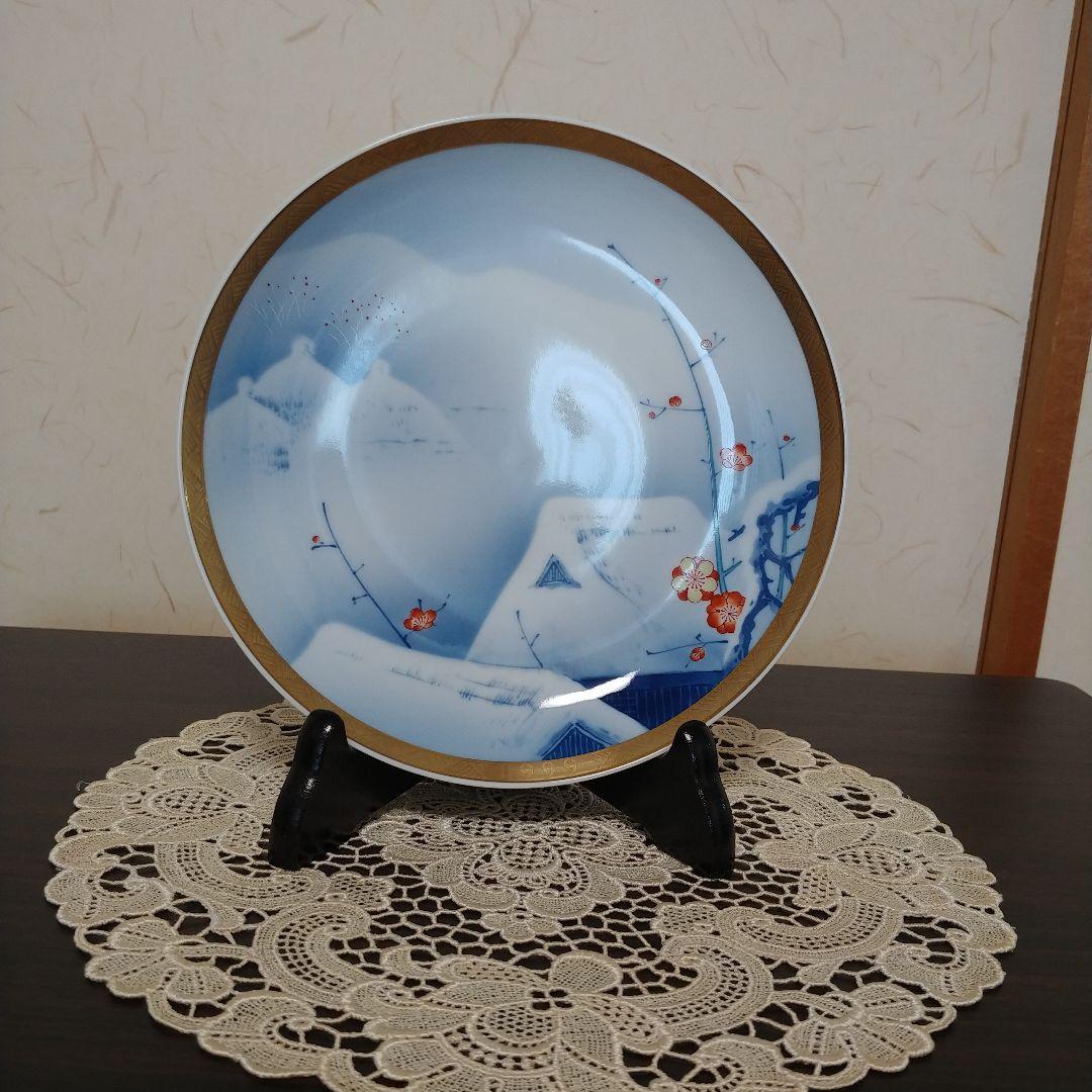 香蘭社　イヤープレート　雪景色　 梅の花　 陶器皿 　1999年