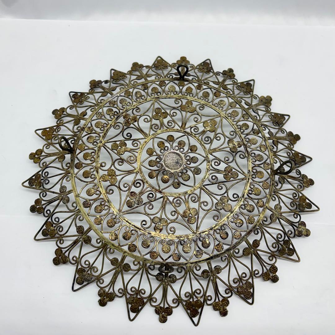 インド ファナム トラヴァンコール  フィリグリー 銀製 脚付き皿
