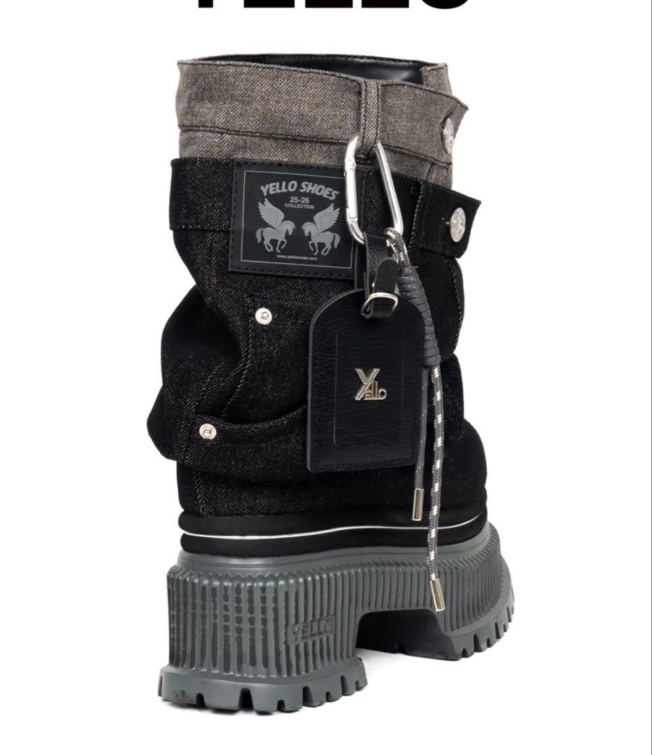 a*o様 YELLO SHOES 厚底デニムブーツ ブラック/グレー　Sサイズ