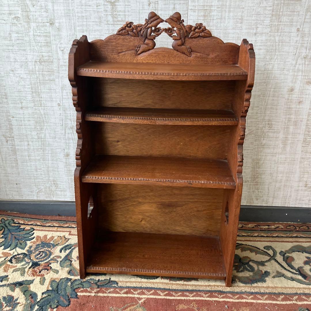 北欧レトロ ミッドセンチュリー 4段 木製彫刻オープンラック 飾り棚 古家具