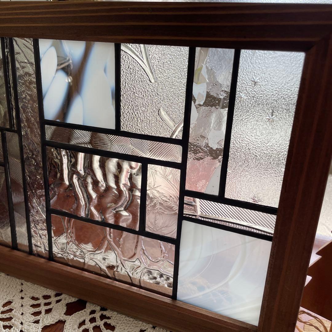 ステンドグラス　パネル　モザイクアート　雪景色