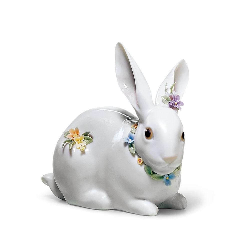 新品　リヤドロ　花飾りの白うさぎ