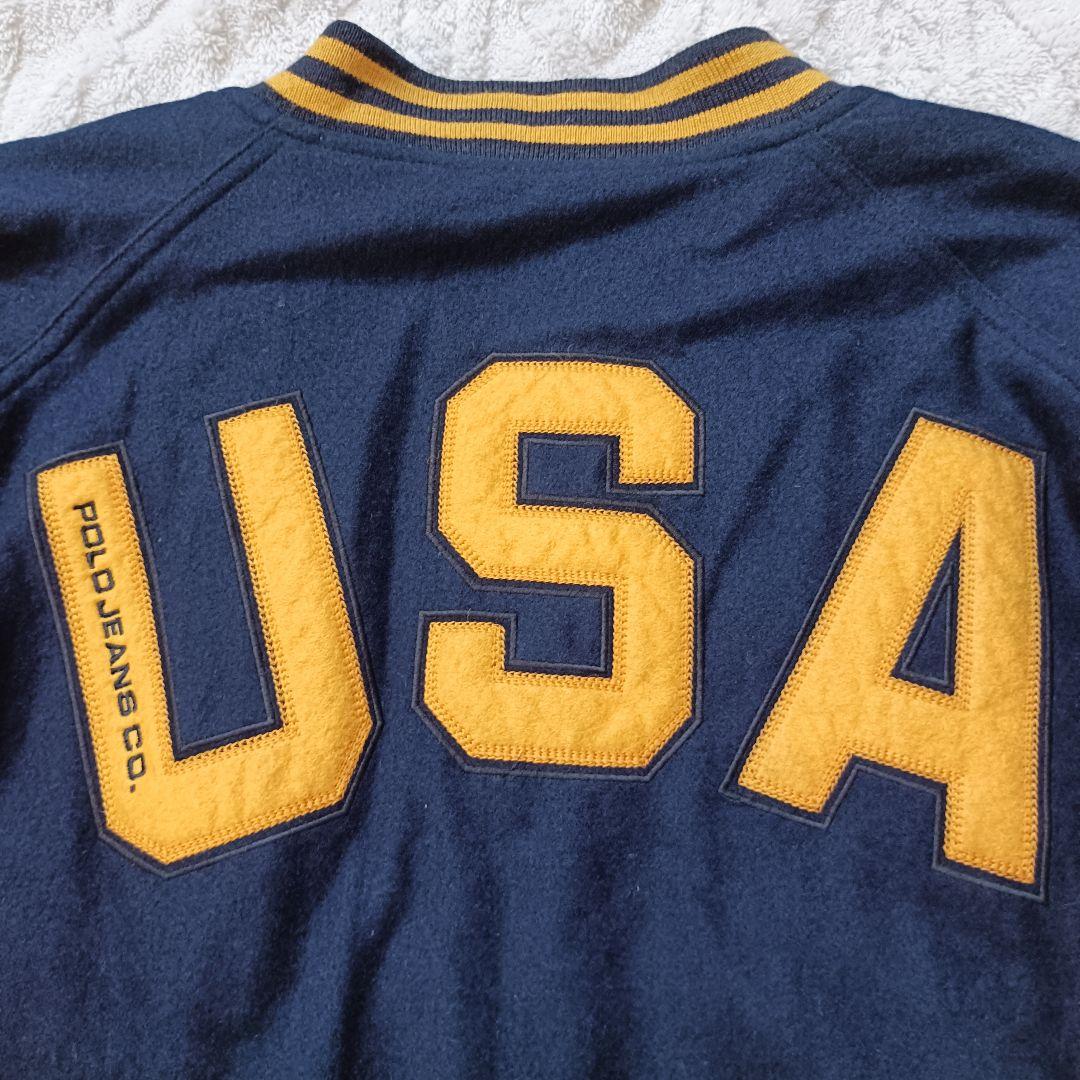 90s ラルフローレン POLO JEANS ウールスタジャン 紺 XXL