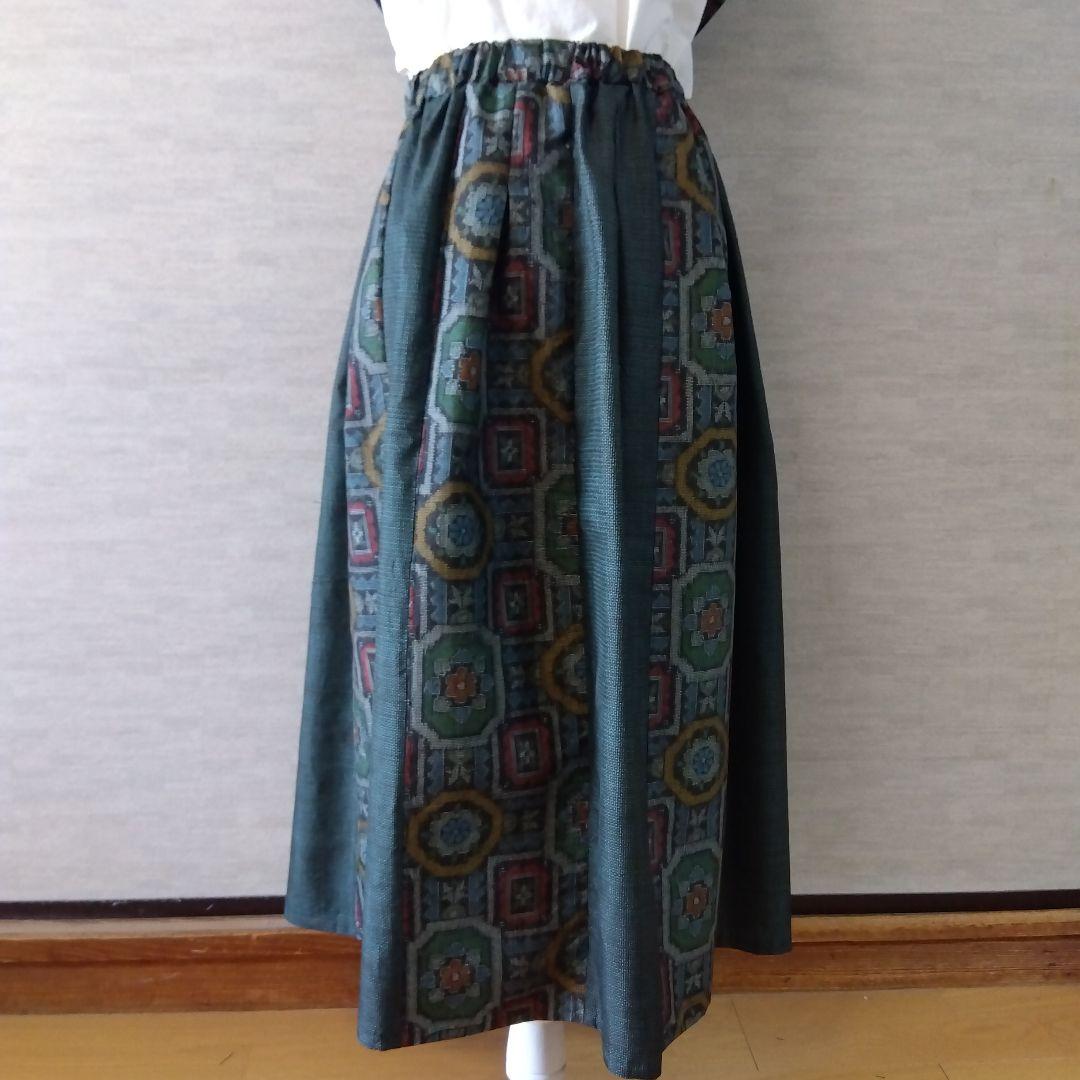 楊貴妃　2026F 021　着物リメイク　2つの緑の大島紬　セットアップ