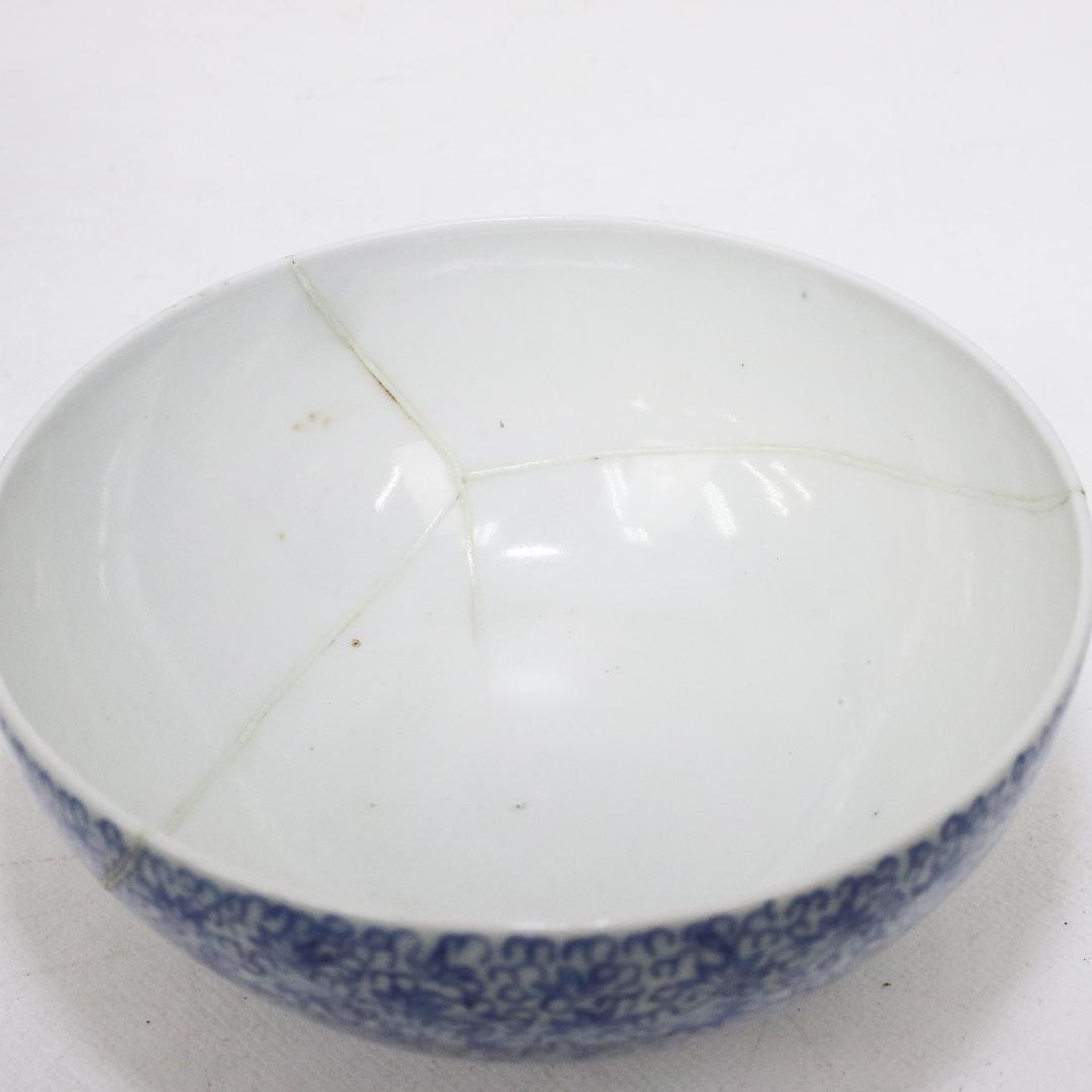 江戸期　古伊万里　染付　花唐草文　3.3寸　茶碗