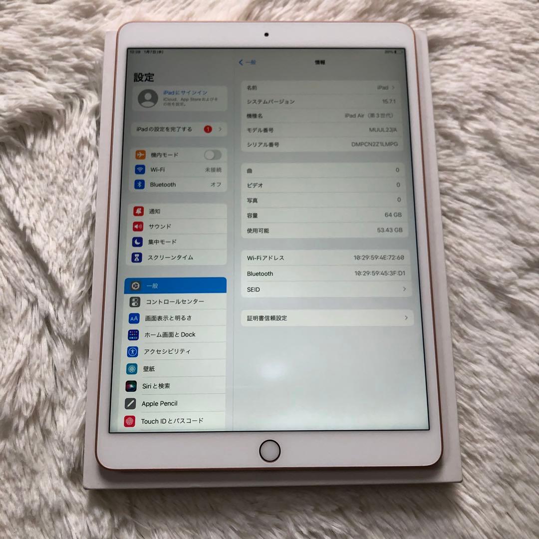 【ほぼ未使用】iPad Air3 64GB 【すぐ発送】 【付属品】