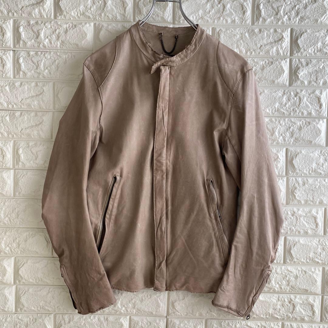【牛革】 Sisii ベージュ レザージャケット スタンドカラー S 4434