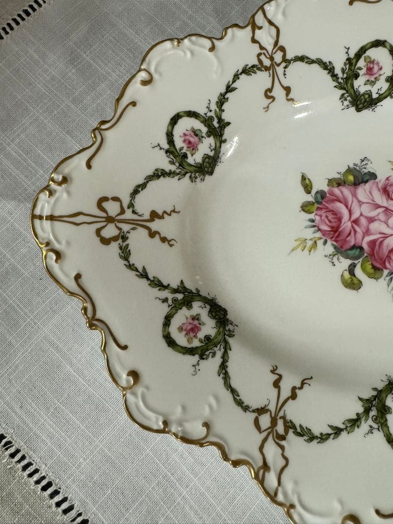 ロイヤルクラウンダービー　リボンプレート　アンティーク　ロールセリニャック