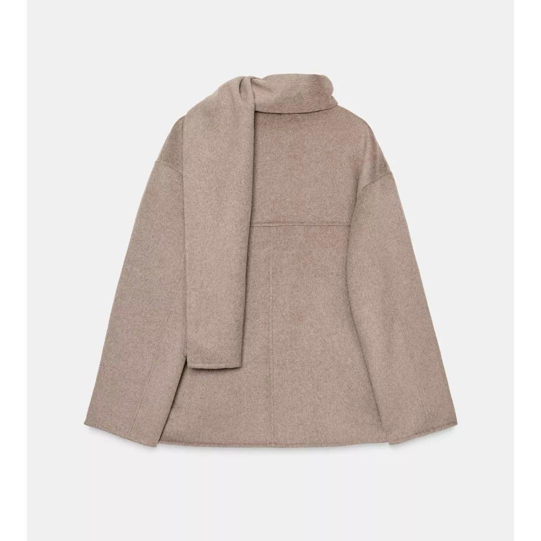 完売品 ZARA ウールショートスカーフコート ミンク S