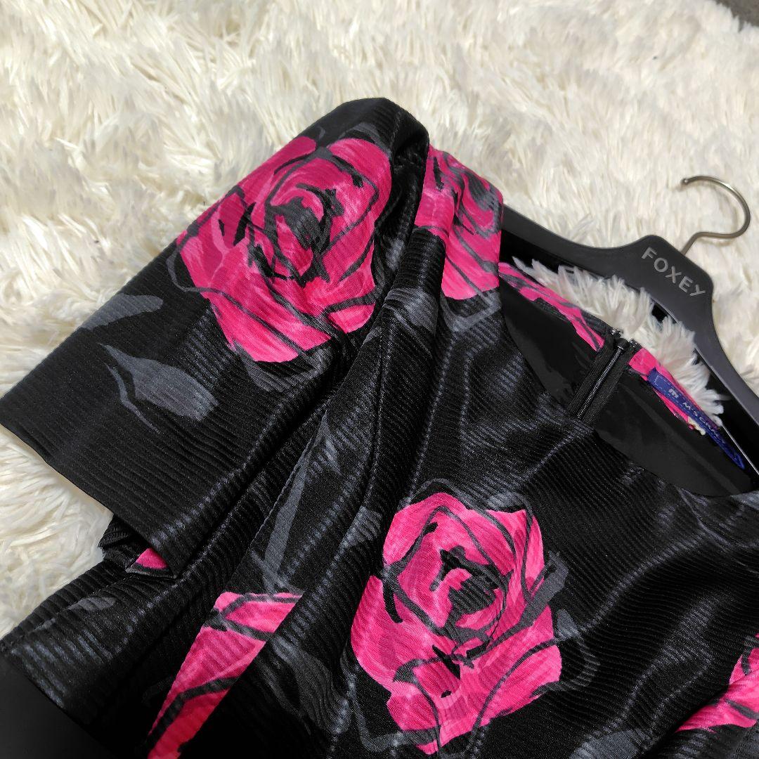 【美品♡ふんわりバルーン】エムズグレイシー　ローズ×リボンベルトワンピース　黒