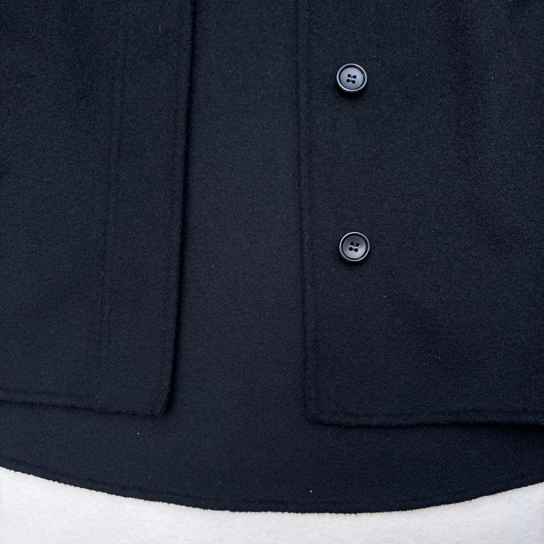 ミズイロインド　ウール ショートリバーコート 黒　フード