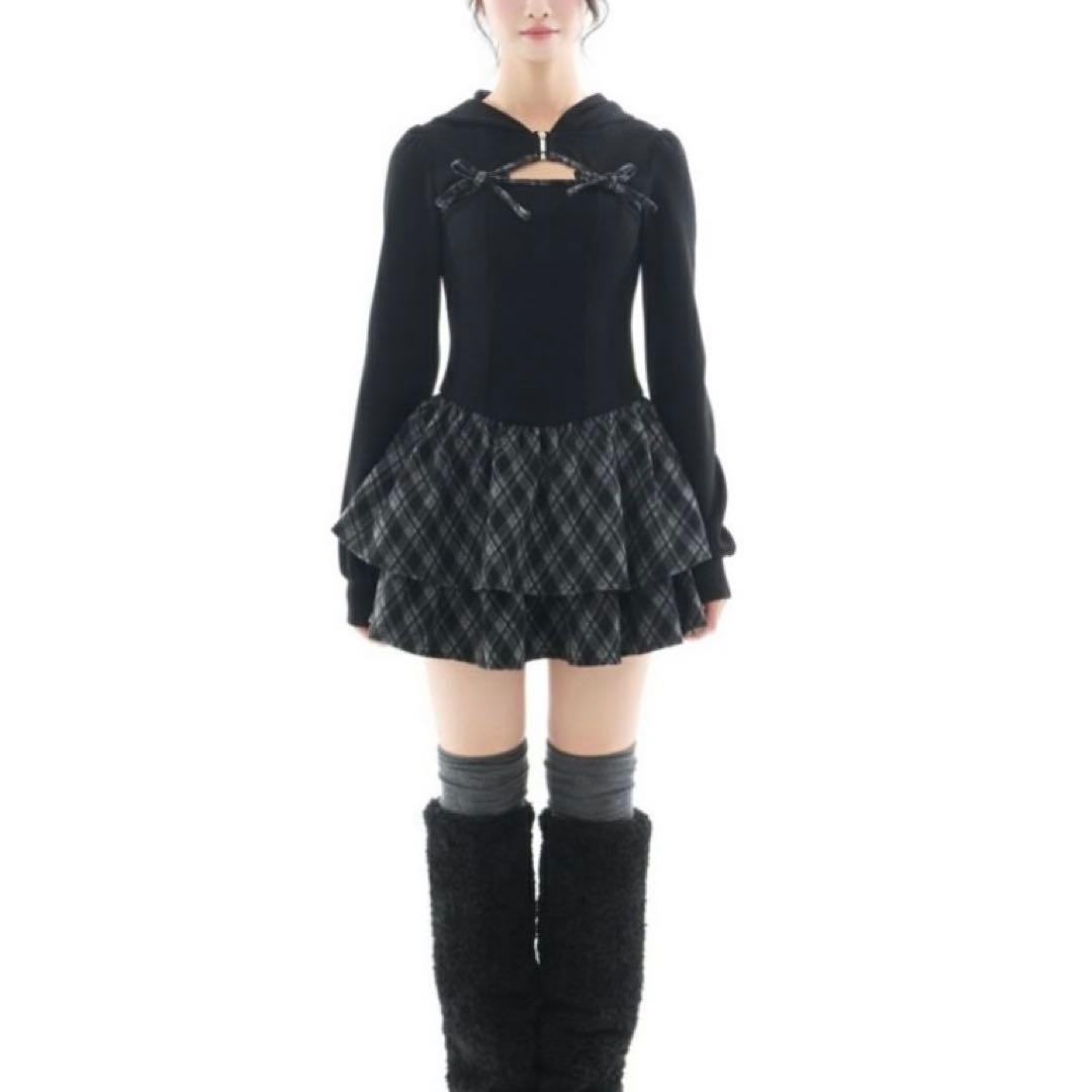 BUBBLES バブルス チェックパーカーワンピース