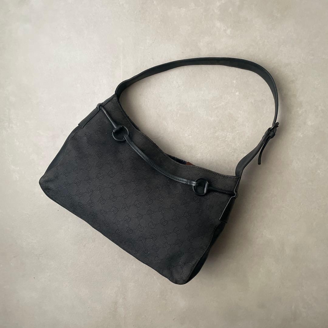 グッチ GUCCI キャンバス レザー ワンショルダーバッグ GGキャンバス 黒