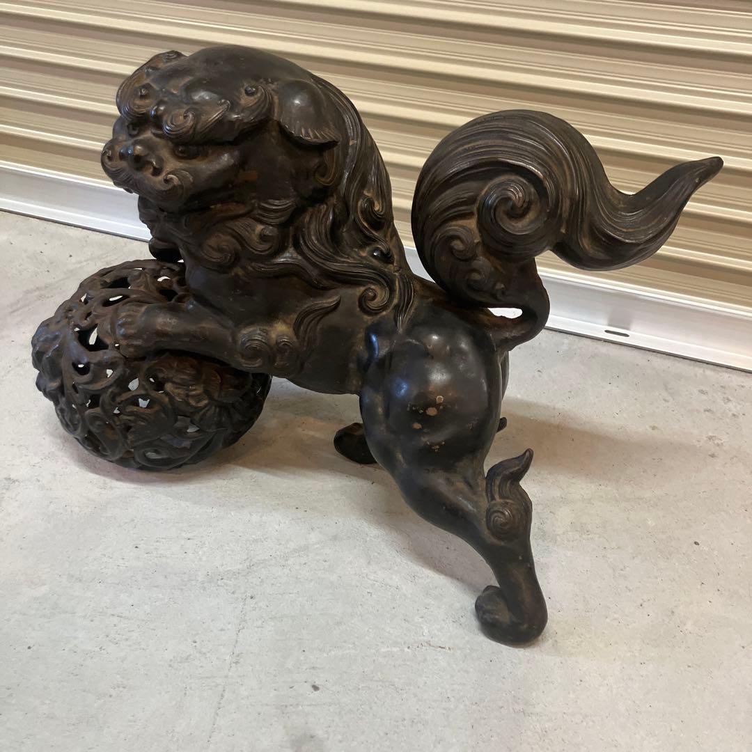 昭和レトロ 大型 鉄製 金属工芸 玉乗り獅子 玉獅子 鋳物 狛犬 置物 オブジェ