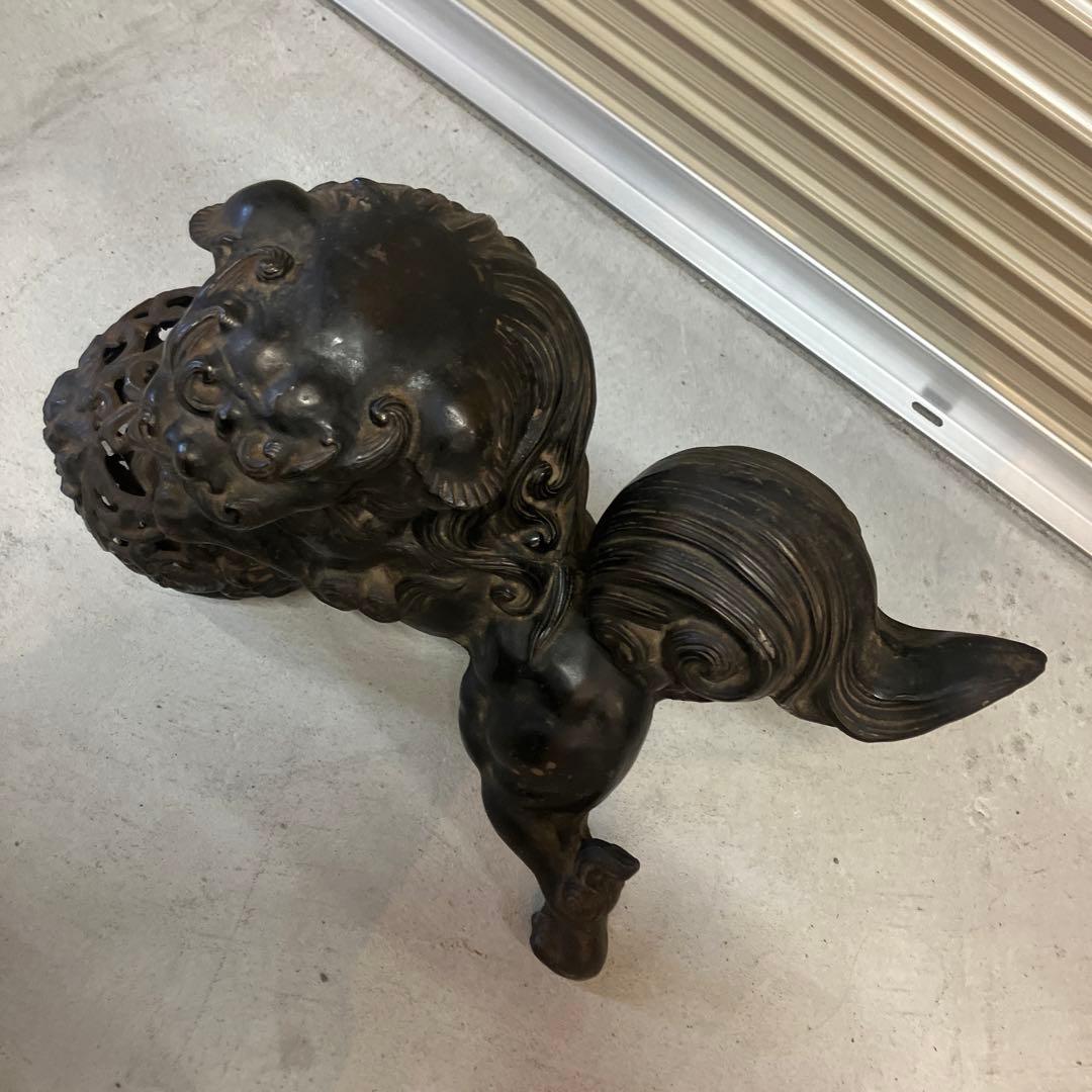 昭和レトロ 大型 鉄製 金属工芸 玉乗り獅子 玉獅子 鋳物 狛犬 置物 オブジェ
