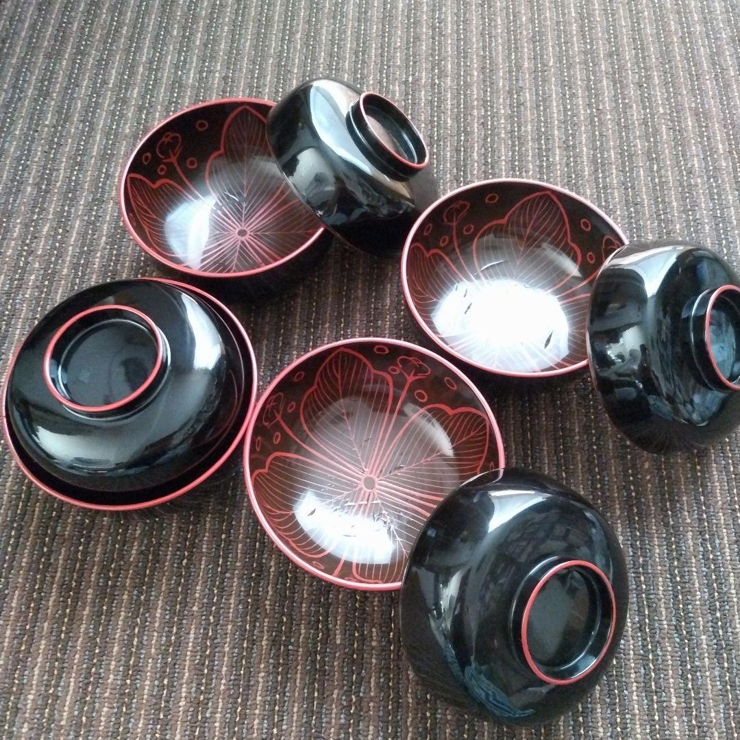 吉野塗　木製漆器　蓋付椀／汁椀／煮物椀　４客セット