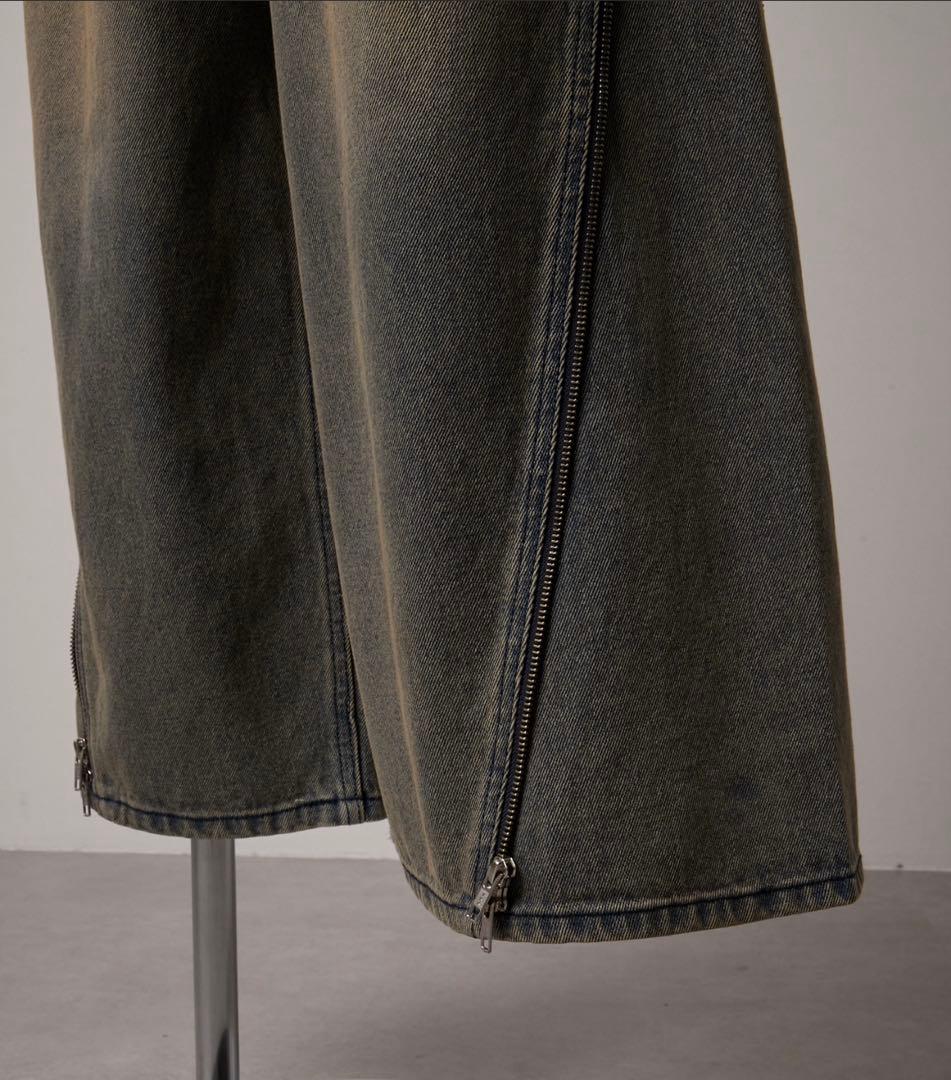 GRANCY ジップ デザイン バギー デニム パンツ ブルー S