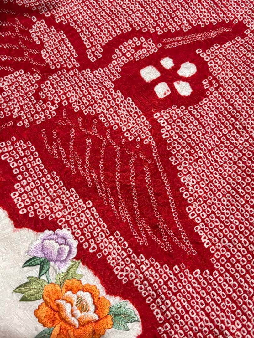 鶴　総絞り　正絹　七五三　３歳　被布　フルセット　一つ身