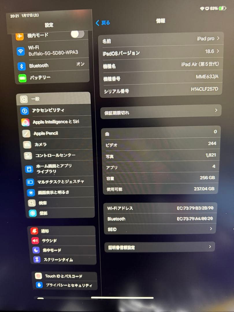 ジャンクiPad Air5 256GB