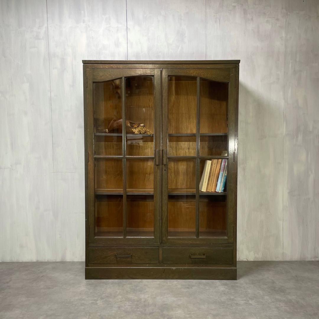 ヴィンテージ 木製 本棚 ガラスキャビネット 食器棚 古家具 収納 ビンテージ