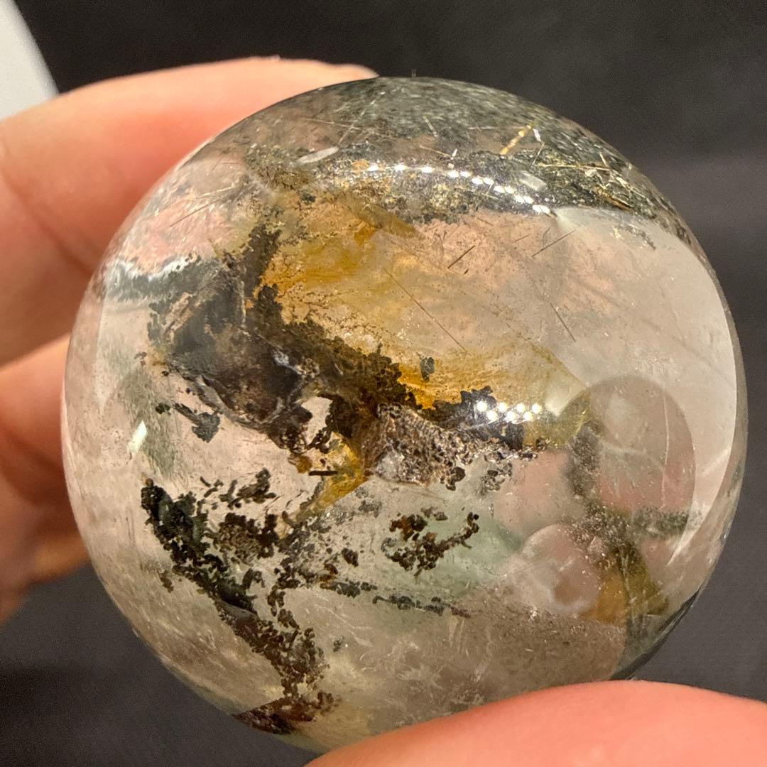 ルチル×クォーツインガーデンクォーツ　スフィア【ファントム、虹】ランダム台座付き