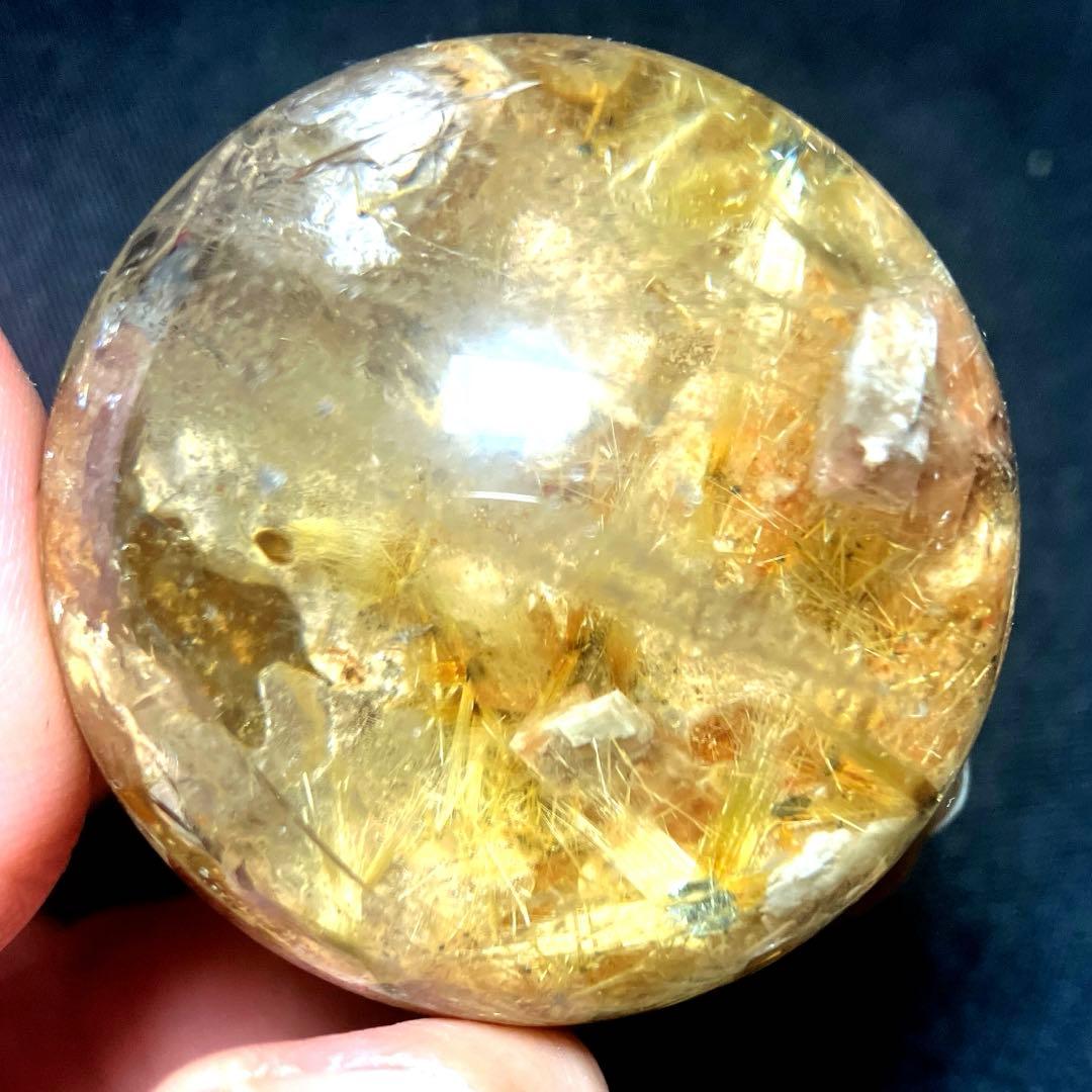 42mm ゴールドルチルクォーツ　丸玉　スフィア　金針水晶