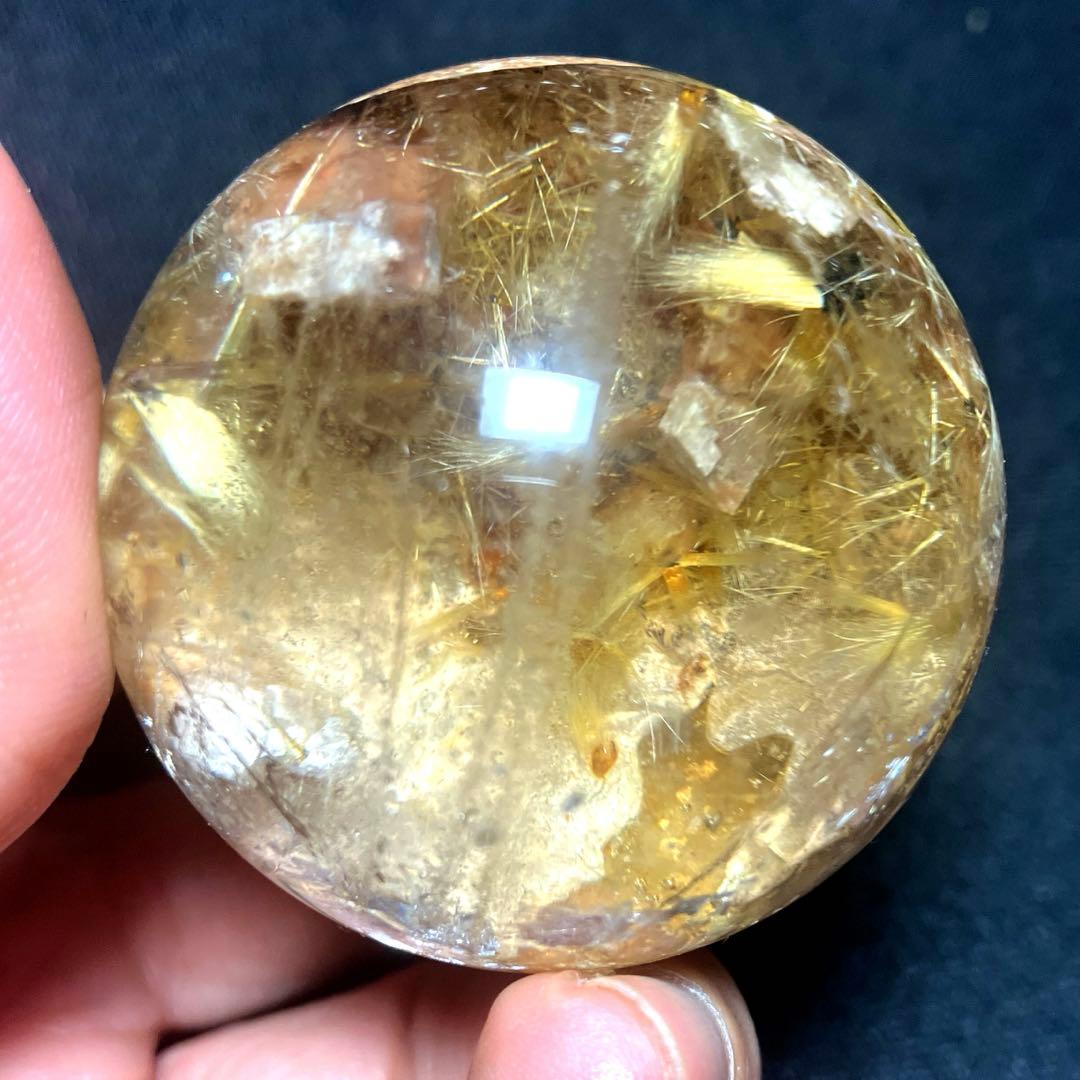 42mm ゴールドルチルクォーツ　丸玉　スフィア　金針水晶