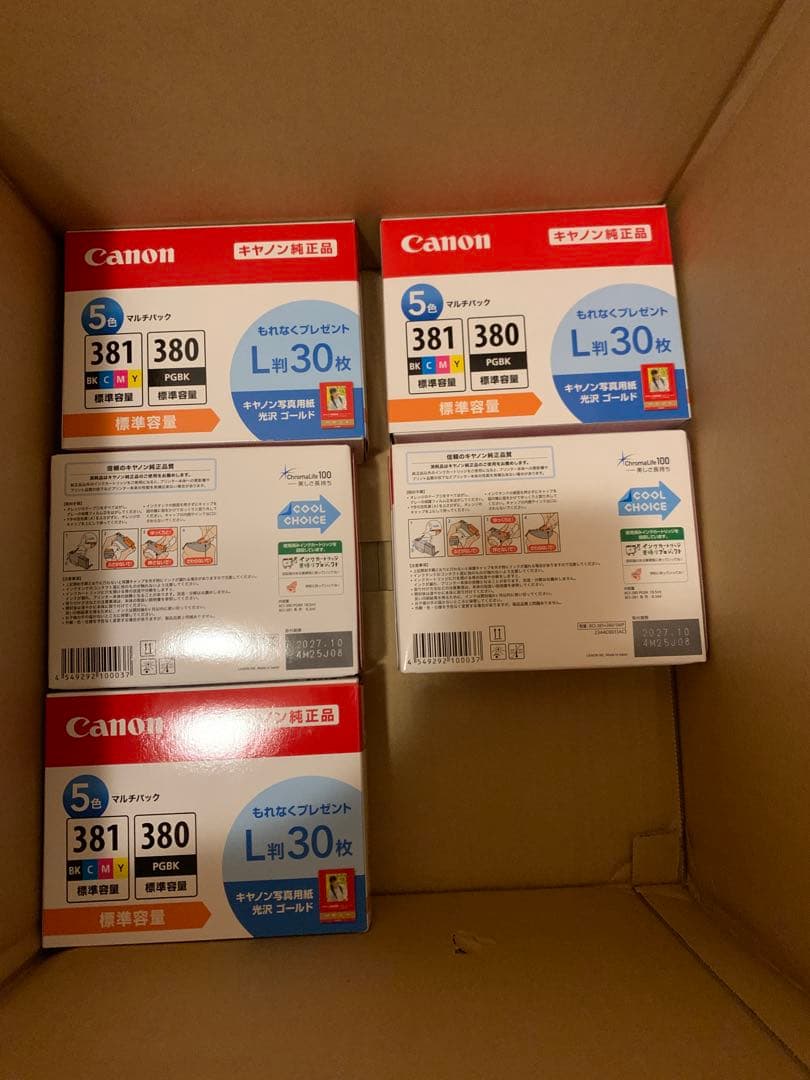 Canon インクカートリッジ 381 380 L判 5色セット❌5箱