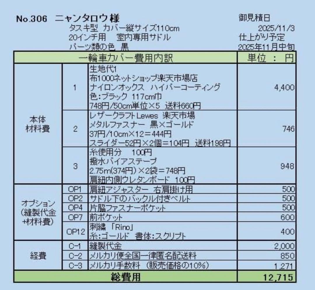 ニャンタロウ　一輪車カバーNo.306