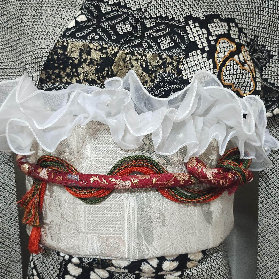 さっちー　成人式正絹振袖フルセットやまと誂製 総絞り 白黒 金彩 金駒刺繍