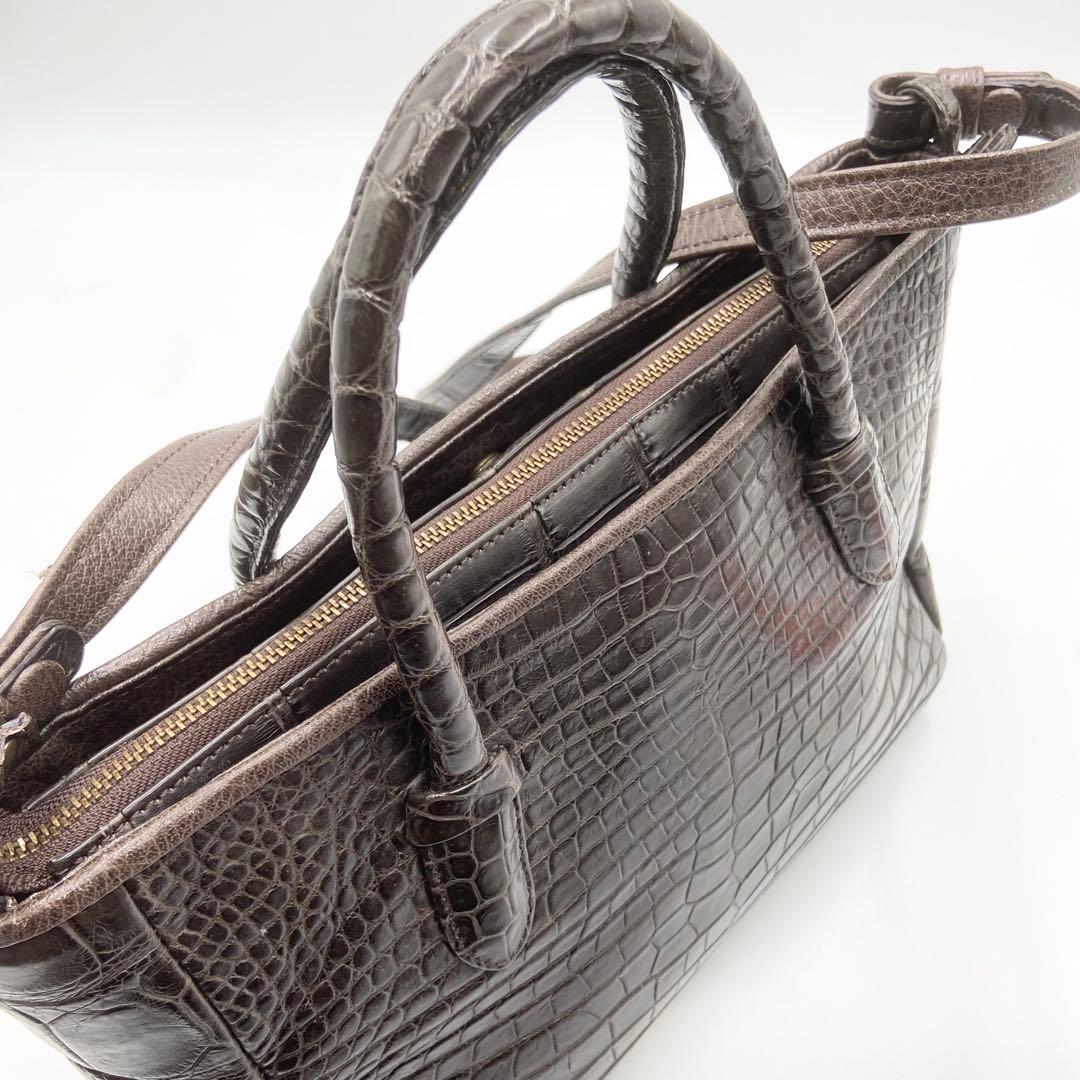 極美品　IBIZA イビサ　クロコダイル　マット　2way　レザー　　ブラウン