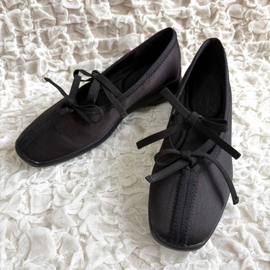 LETALON ルタロン Lダブルリボンバレリーナ バレエシューズ 黒 23cm