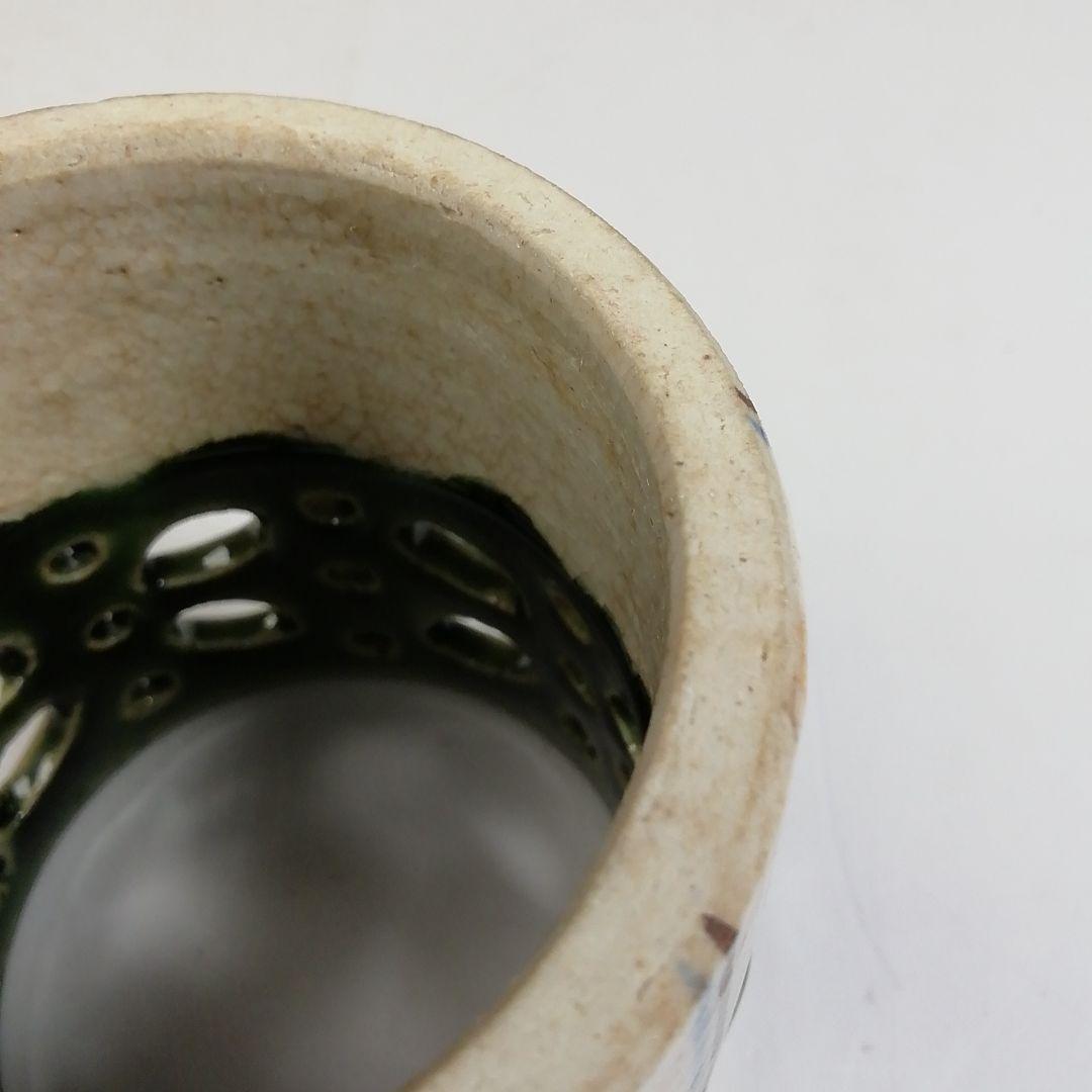 Ｗ１９７　蓋置　『織部焼』『七宝透　蓋置』『山口錠鐵 造』　共箱　茶道具