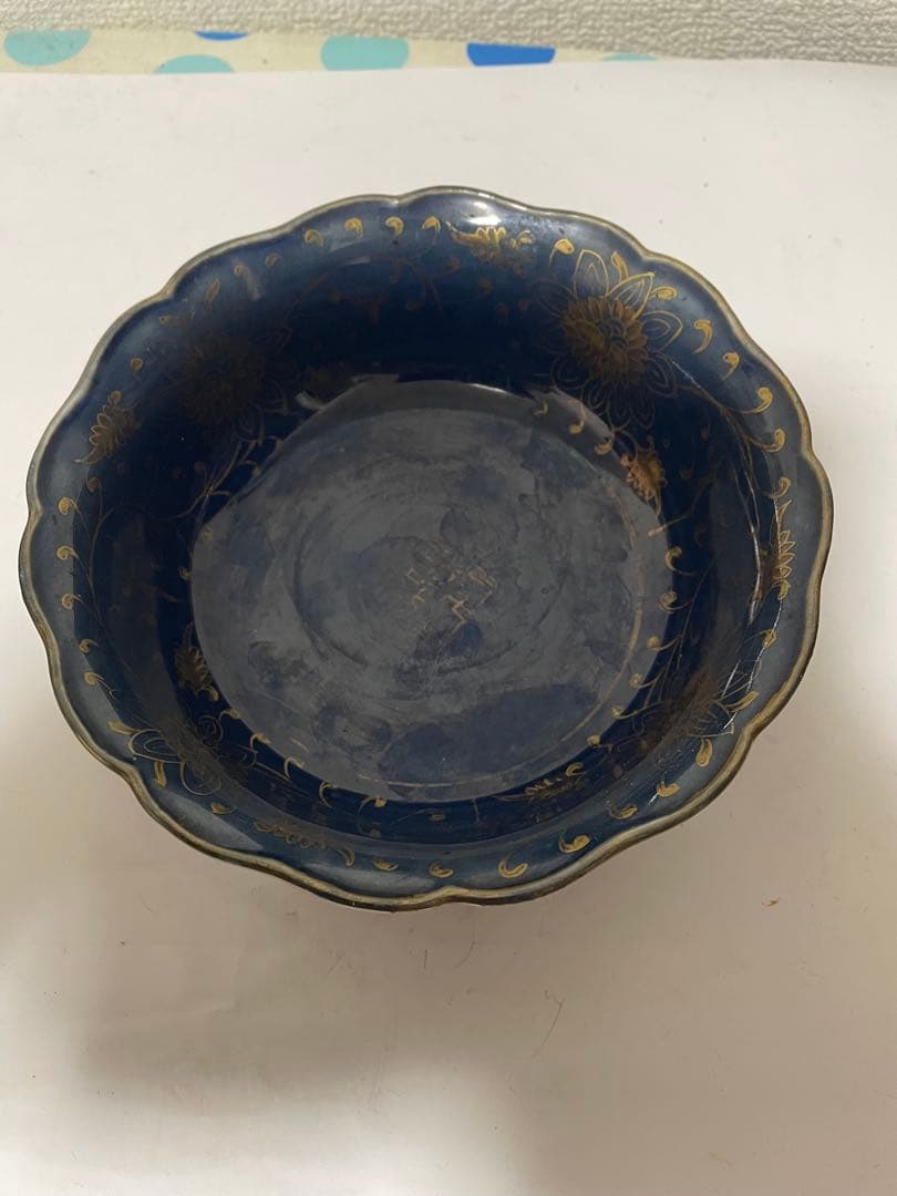 中国古美術　清時代霁蓝釉茶碗