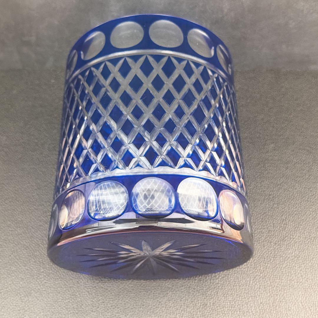 【美品】　江戸切子ガラス　瑠璃色 水指 / 茶道具 ふた、共箱付き　水差し