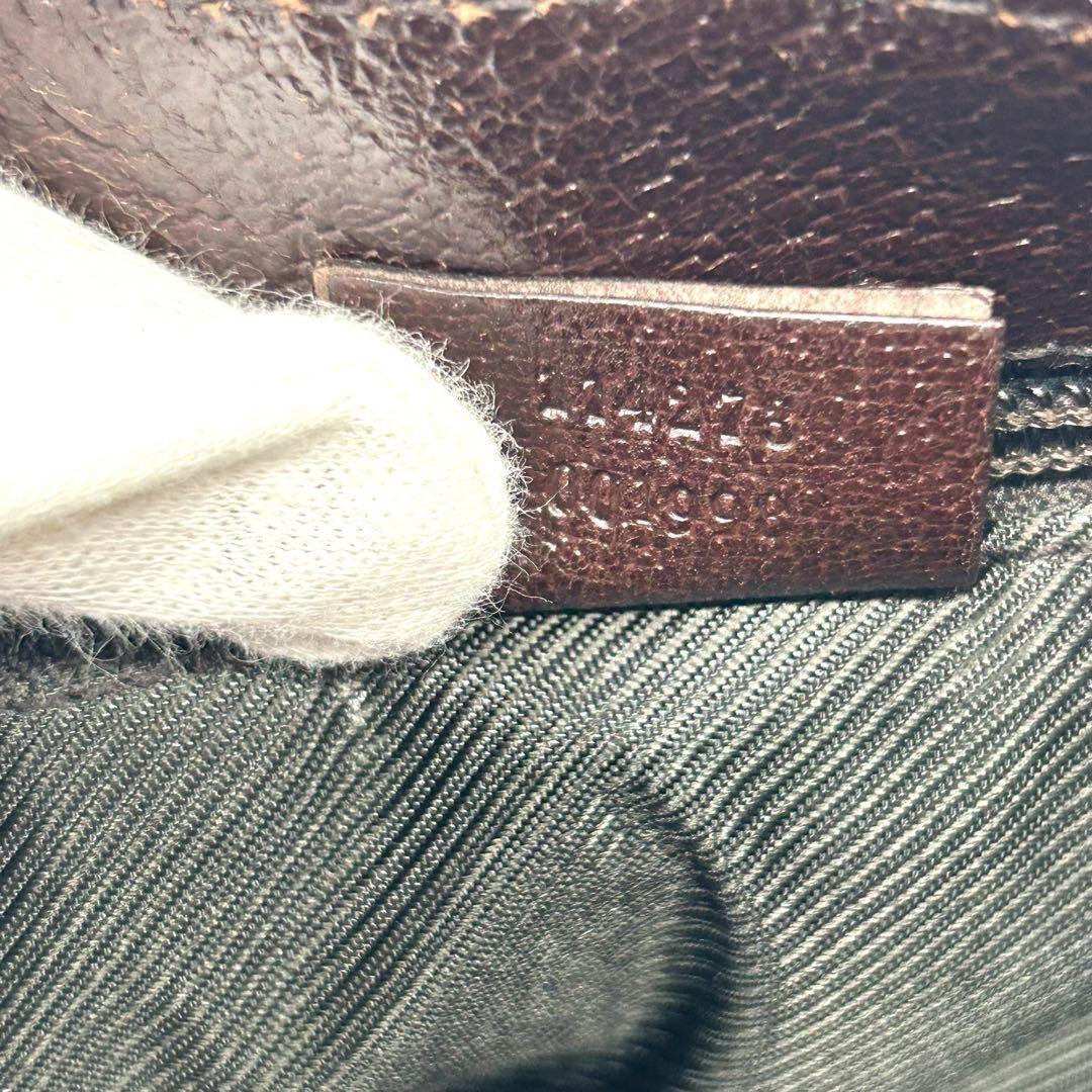 良品 596 グッチ ショルダーバッグ GG キャンバス レザー ブラウン