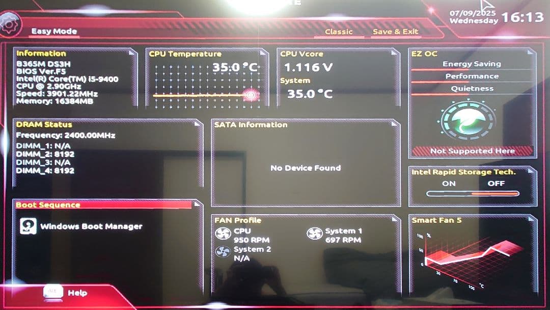 i5-9400/B365 DS3H/メモリ16GB/ケースセット