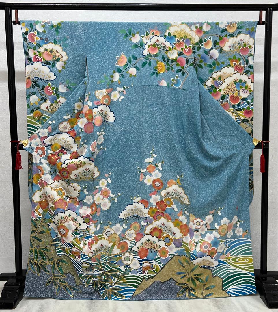 振り袖　フルセット　別誂長襦袢　金彩加工　刺繍入り　たたき染　奥田秀水　　752