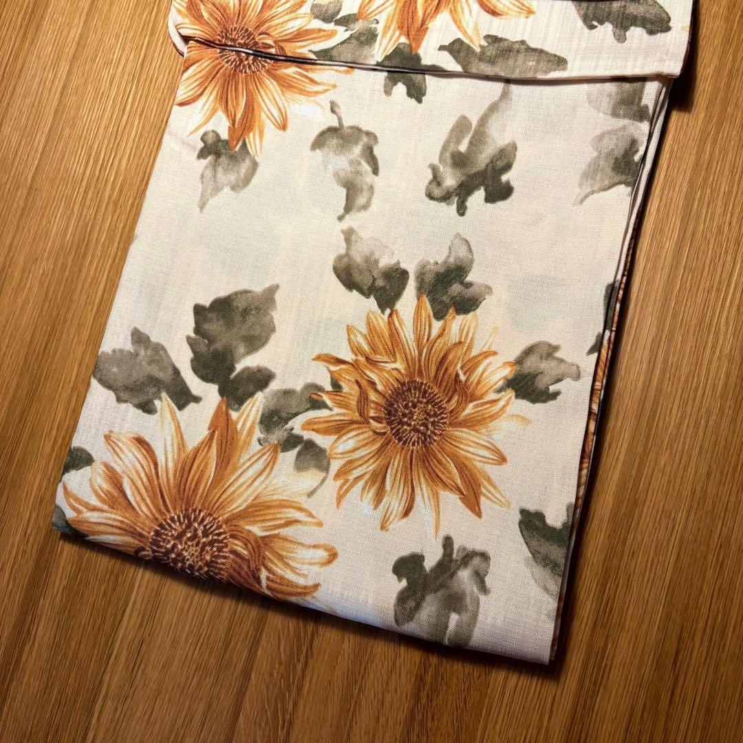 浴衣4点セット◆ひまわり浴衣✖️半幅帯✖️天然石帯留✖️真田紐