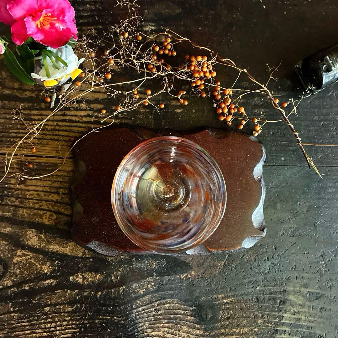 骨董　時代ガラス　希少　碗型　３色　吹雪紋　氷コップ　氷鉢　夏茶碗　１客②