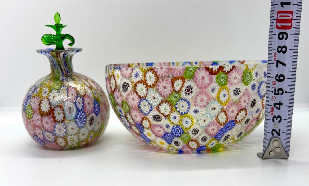 #ムラノガラス ミルフィオリ香水瓶 & ボウル セット　ベネチアンガラスP-3m