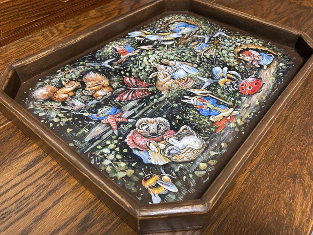 『ピーターラビット』木製飾りトレー☆ハンドペイント ガリーナ作 マトリョーシカ