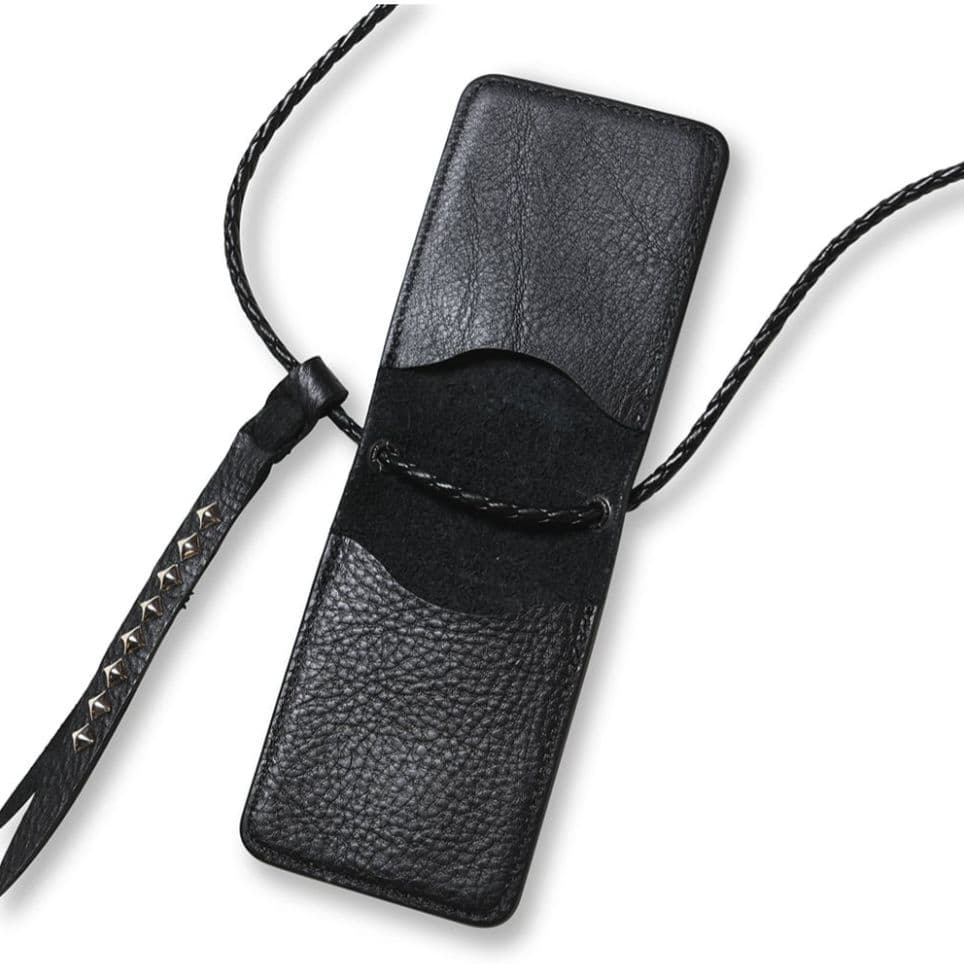 【大特価中】CALEE キャリー　ブラックレザー ネックストラップマルチケース