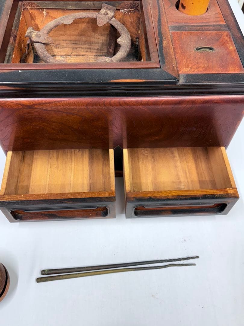 火鉢 火箸 引き出し付き 長火鉢 五徳 古民具 時代物アンティーク 昭和レトロ